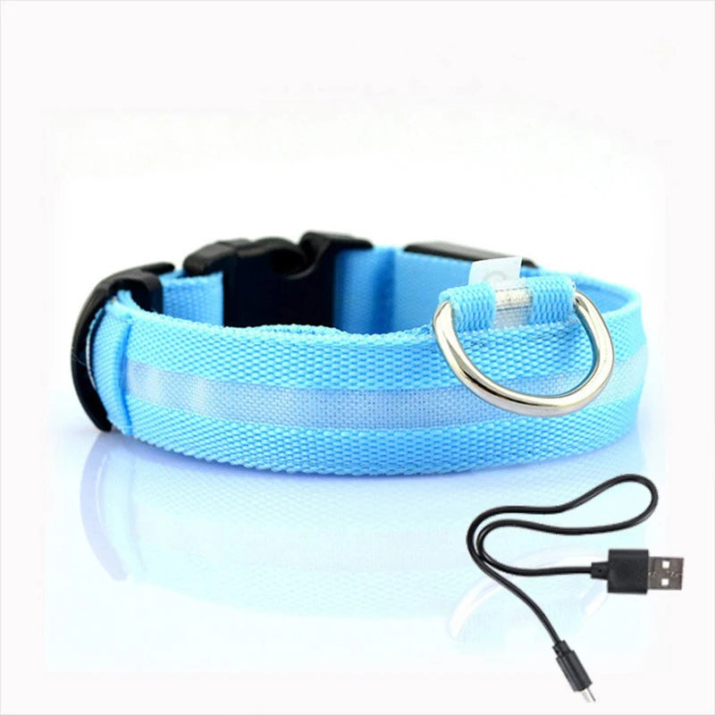 LED Glow Dog Collar - Rechargeable Nylon Light-Up Pet Collar