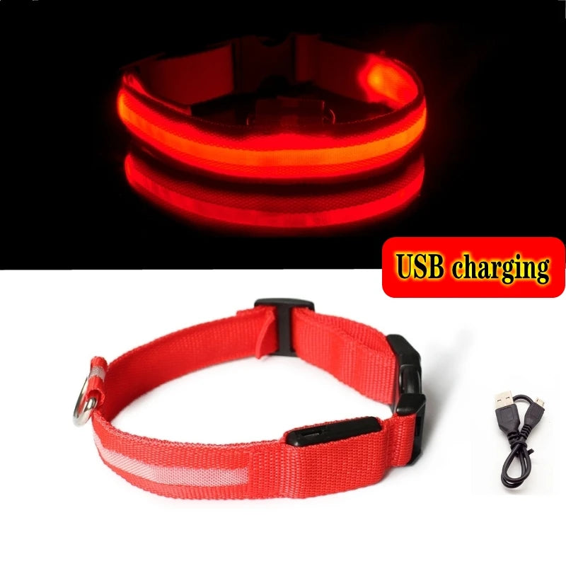 LED Glow Dog Collar - Rechargeable Nylon Light-Up Pet Collar