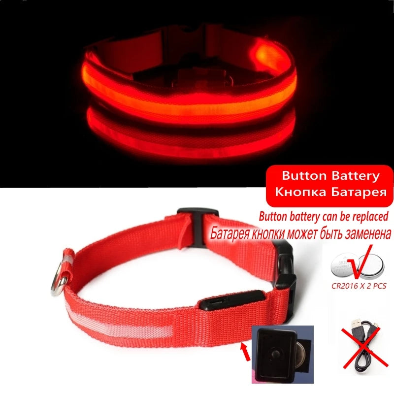 LED Glow Dog Collar - Rechargeable Nylon Light-Up Pet Collar